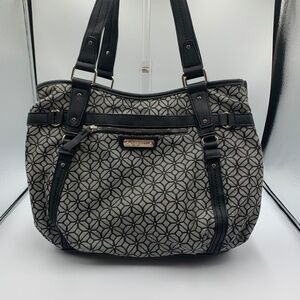 Rossetti shoulder/satchel in a black and grey geometric jacquard pattern
